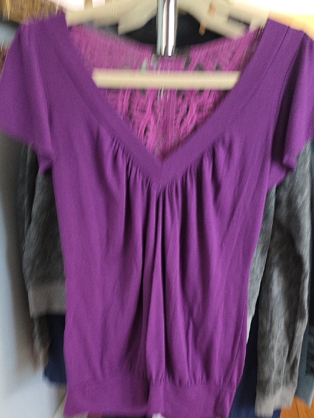 Soprano Purple V-Neck Short Sleeve Top with Lace Back Detail Y2k 2005